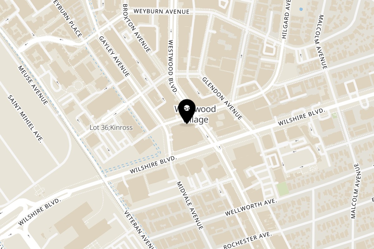 Map showing the location of SanSai Japanese Grill Westwood on 10904 Lindbrook Dr in Los Angeles