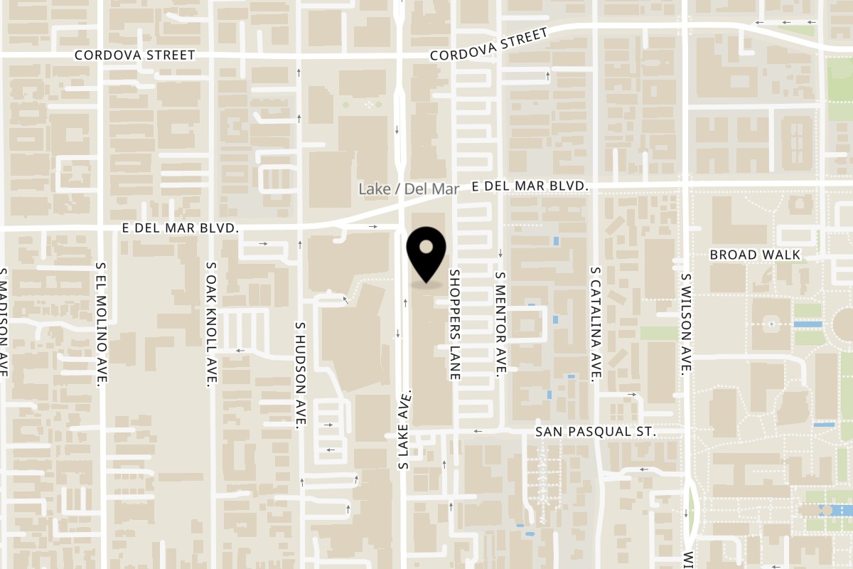 Map showing the location of SanSai Japanese Grill Pasadena on 350 South Lake Avenue in Pasadena